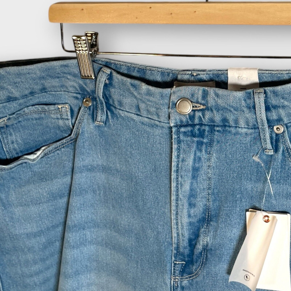 Good American INDIGO129 Jeans Women's 18 Good Classic Raw Hem Ripped Denim NWT - Picture 4 of 12